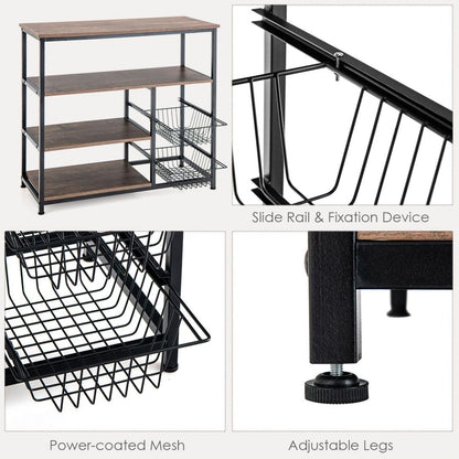 GiantexUK Kitchen Baker's Rack, Microwave Oven Stand with Mesh Baskets, Wheels & Hooks (No Wheels, No Hooks, 2 Baskets)