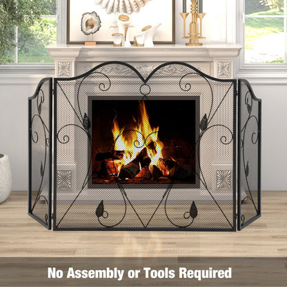 GiantexUK 3-Panel Folding Fireplace Screen, 134 x 73cm Heavy Duty Metal Mesh Spark Guard