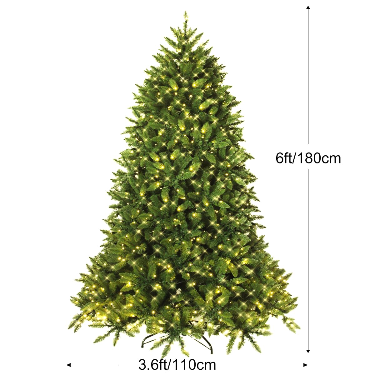 6FT Pre-lit Christmas Tree, Artificial Green Xmas Trees with 8 Lighting Modes