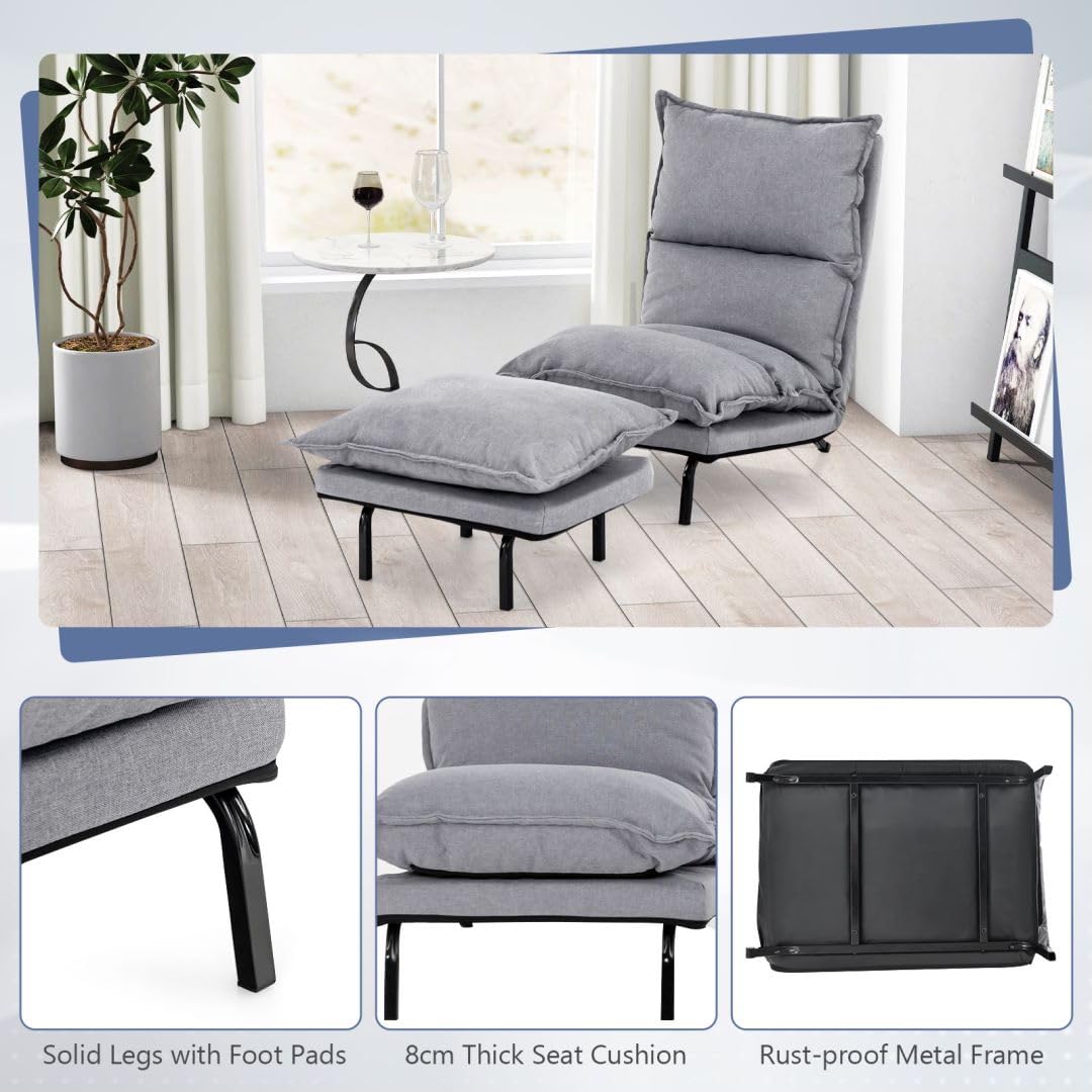 Lounge Sofa Chair with Ottoman, 6-Positon Adjustable Chaise Lounge Recliner with Detachable Cushion