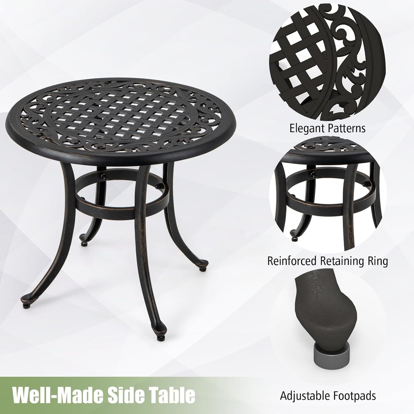 GiantexUK Outdoor Garden Dining Table, Cast Aluminum Round Table with Adjustable Foot Pads