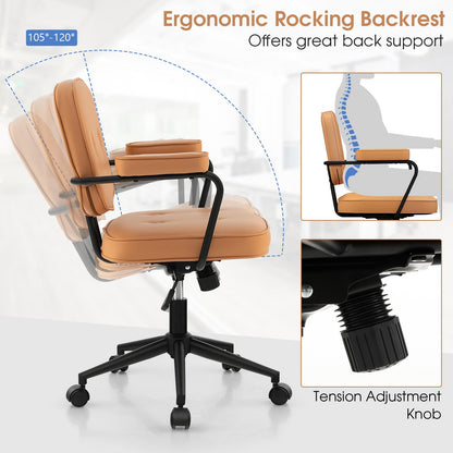 PU Leather Office Chair, Height Adjustable Rocking Swivel Computer Desk Chairs