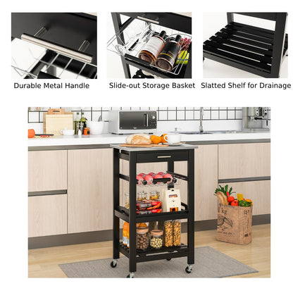 GiantexUK 4-Tier Kitchen Storage Trolley on Wheels, Rolling Storage Cart with Stainless Tabletop