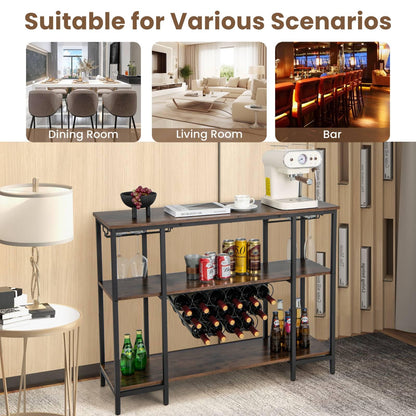 GiantexUK Wine Bar Cabinet, 3-Tier Liquor Bar Table with 15 Bottles Wine Rack, Glass Holder, Charging Station & Adjustable Foot Pads