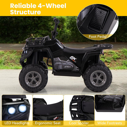 6V Kids Electric Ride on ATV Car, Battery Powered Quad Bike with One-Button Start, LED Lights, MP3, Storage Basket