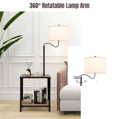 GiantexUK Floor Lamp with Table, Narrow Side End Table with 360° Rotatable Reading Light Lamp Attached