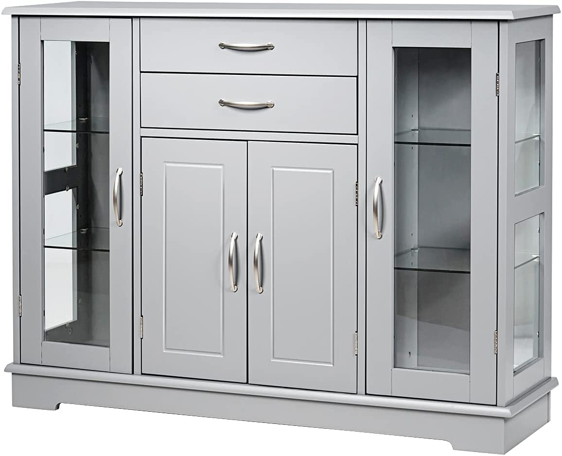 GiantexUK Kitchen Sideboard, Wooden Buffet Cabinet with 2 Slide Drawers and 5 Adjustable Shelves