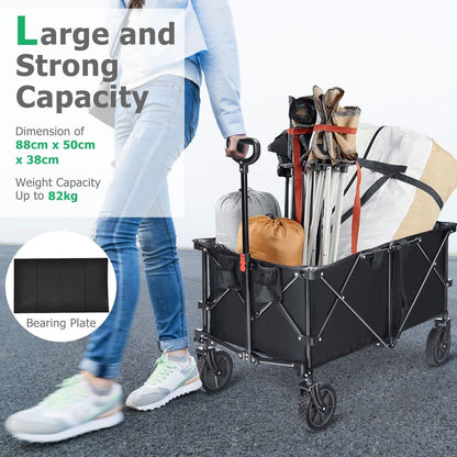 GiantexUK Foldable Wagon Cart, Outdoor Garden Trailer with Adjustable Handle