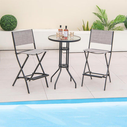 GiantexUK 3 Piece Bistro Set, Garden Dining Furniture Set with Round Bar Table and 2 Folding Chairs (Table+2 Armless Bar Chairs)