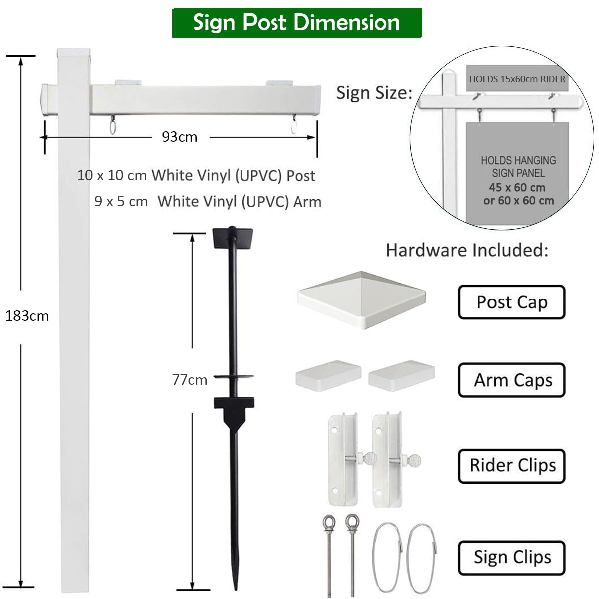 GiantexUK 6FT Real Estate Sign Post, UPVC Realtor Yard Sign Post Holder with Stake