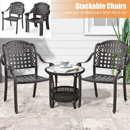 GiantexUK Set of 2 Dining Chairs, Stackable Cast Aluminum Chairs with Adjustable Foot Pads, Grid Pattern