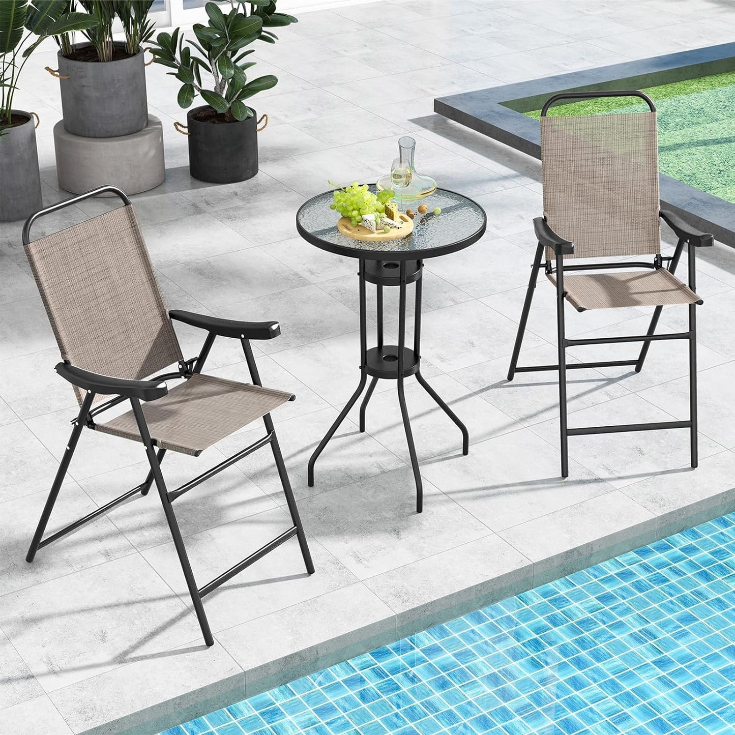 GiantexUK 2-Piece Patio Bar Chair Set with Metal Frame and Footrest