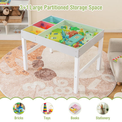 3-in-1 Kids Activity Table, Wooden Children Building Blocks Table with Reversible Tabletop and Storage