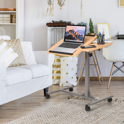 Mobile Laptop Table, Height Adjustable Computer Desk with Rolling Casters & Tilting Desktop