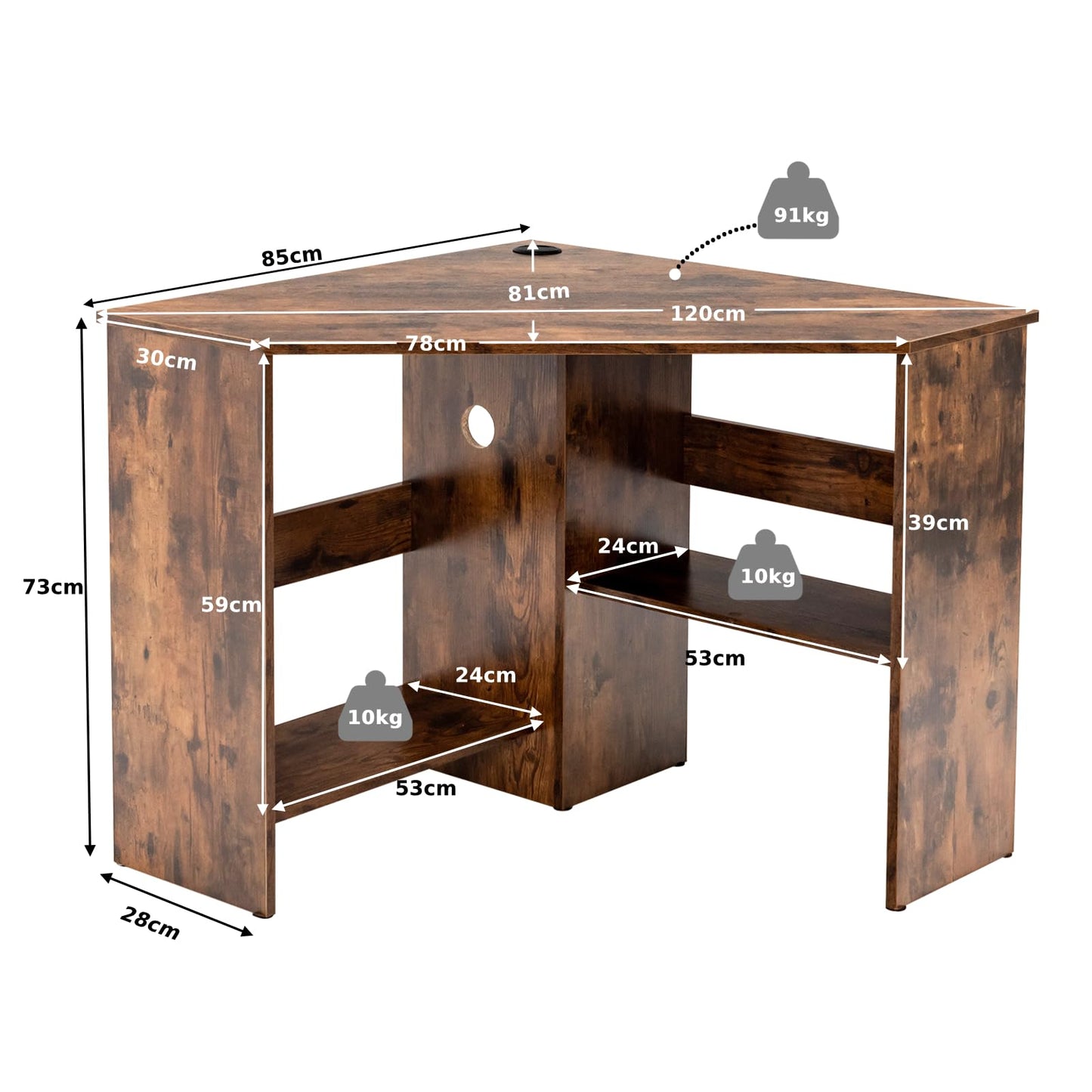 Corner Computer Desk, Triangle Study Desk Writing Workstation with Open Shelves and Cable Management Holes