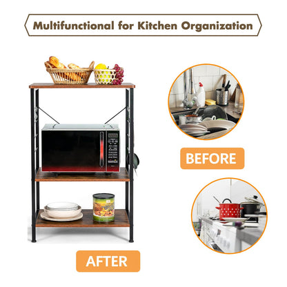 GiantexUK 3-Tier Kitchen Baker’s Rack, Freestanding Microwave Oven Stand with 10 Metal Hooks & Adjustable Foot Pads