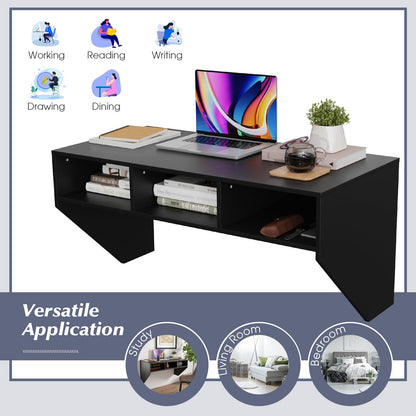 Wall Mounted Table, 108x52cm Floating Computer Desk with 3 Storage Compartments