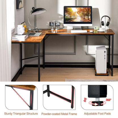 L-Shaped Computer Desk, 168cm Metal Frame Corner Writing Workstation with Charging Station