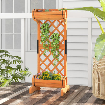 GiantexUK Double Barrel Garden Planter with Trellis, Fir Wood Raised Garden Bed Stand