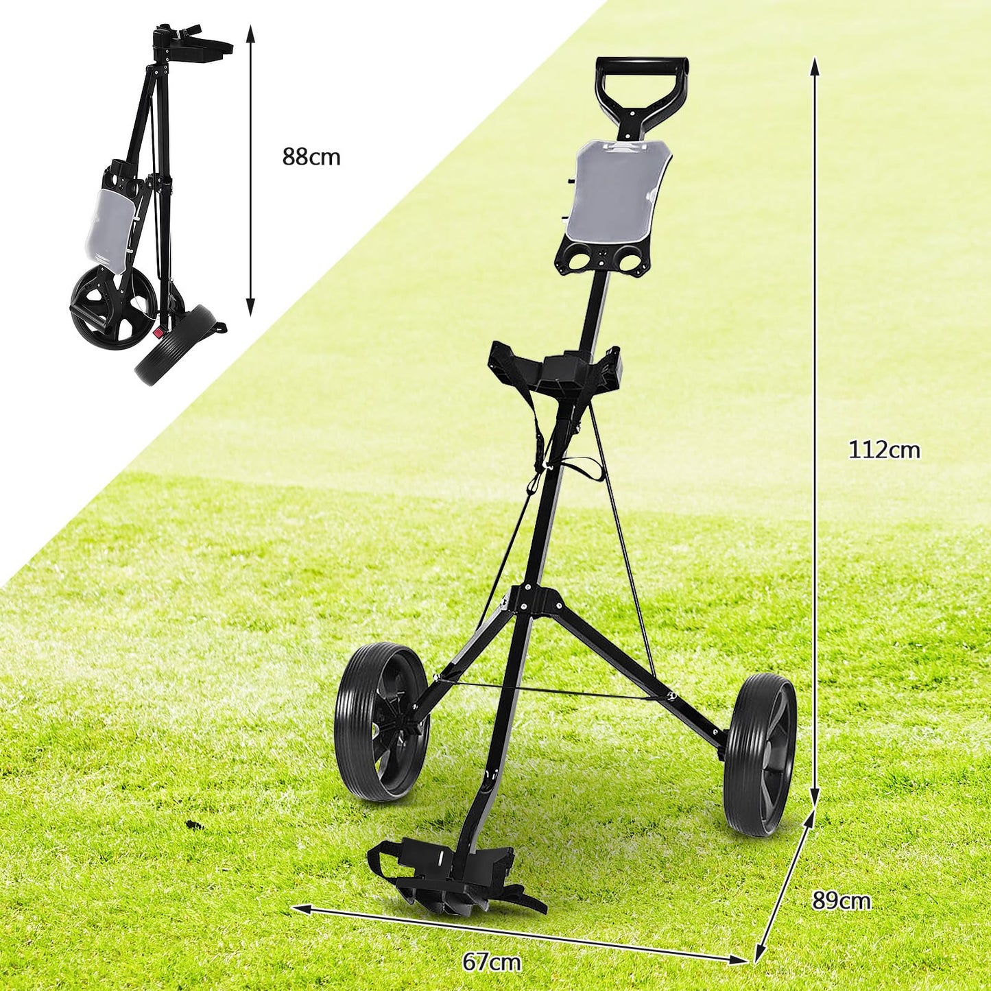 Folding Golf Push Pull Cart, Lightweight 2 Wheels Golfs Bag Trolley with Convenient Handle