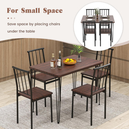 Dining Table and Chairs Set 4, 5 Piece Rectangular Kitchen Table and 4 Chairs with Curved Back & Foot Pads