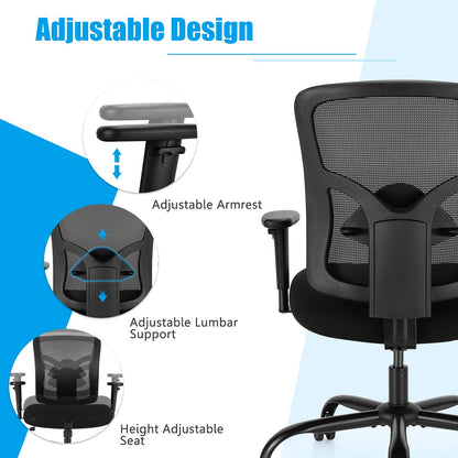 400LBS Big and Tall Mesh Office Chair, Height Adjustable Computer Desk Chair with Rocking Backrest