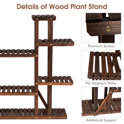 6 Tiers Wood Plant Stand, Multi Tier Flower Pot Holder with Wheels, Potted Plants Display Ladder, 125 x 25 x 114cm