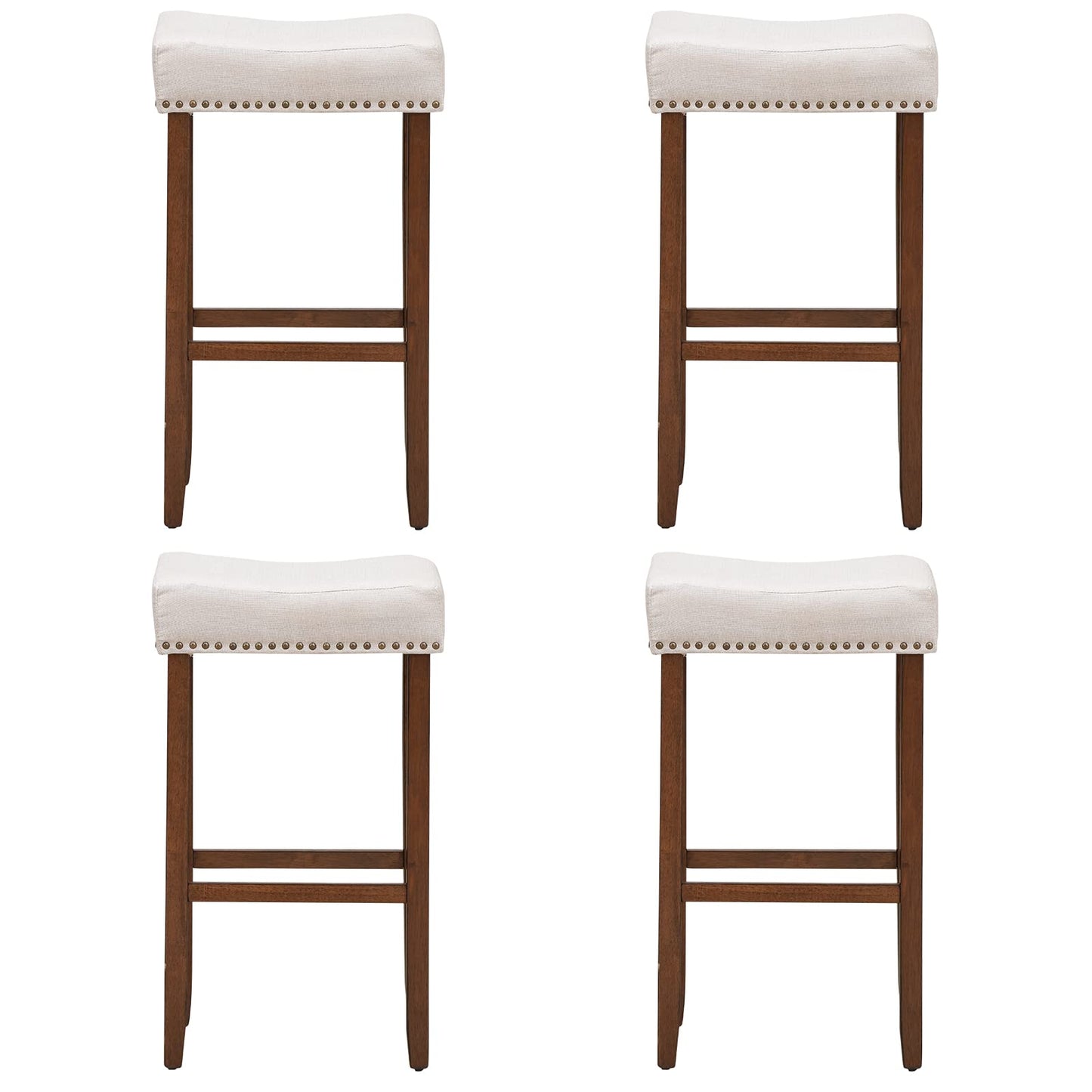 GiantexUK Bar Stool, 2 Pieces Wooden Frame Backless Bar Chairs with Footrest, 43 x 33 x 75cm