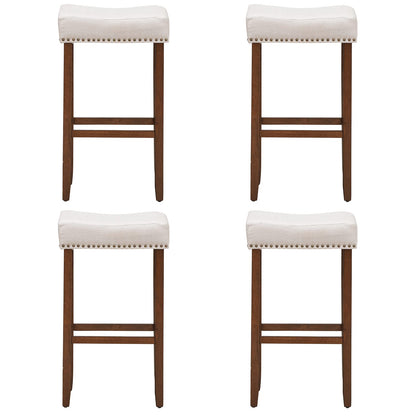 GiantexUK Bar Stool, 2 Pieces Wooden Frame Backless Bar Chairs with Footrest, 43 x 33 x 75cm