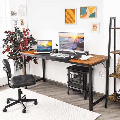 Computer Desk, Industrial Writing Workstation PC Laptop Table (160 x 60 x 75cm, Vintage+Black+Vintage)