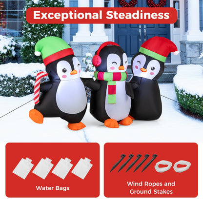 Inflatable Christmas Snowman and Penguins, Blow up Xmas Decoration with LED Lights (3 Penguins)