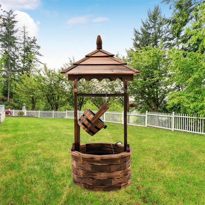 GiantexUK Wooden Garden Wishing Well, Decorative Water Fountain with Electric Pump