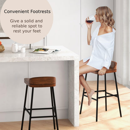 GiantexUK Bar Stools Set of 1/2, 73CM Seat Height Barstools with Low Back, Footrests & Adjustable Foot Pads, 42 x 42 x 82cm