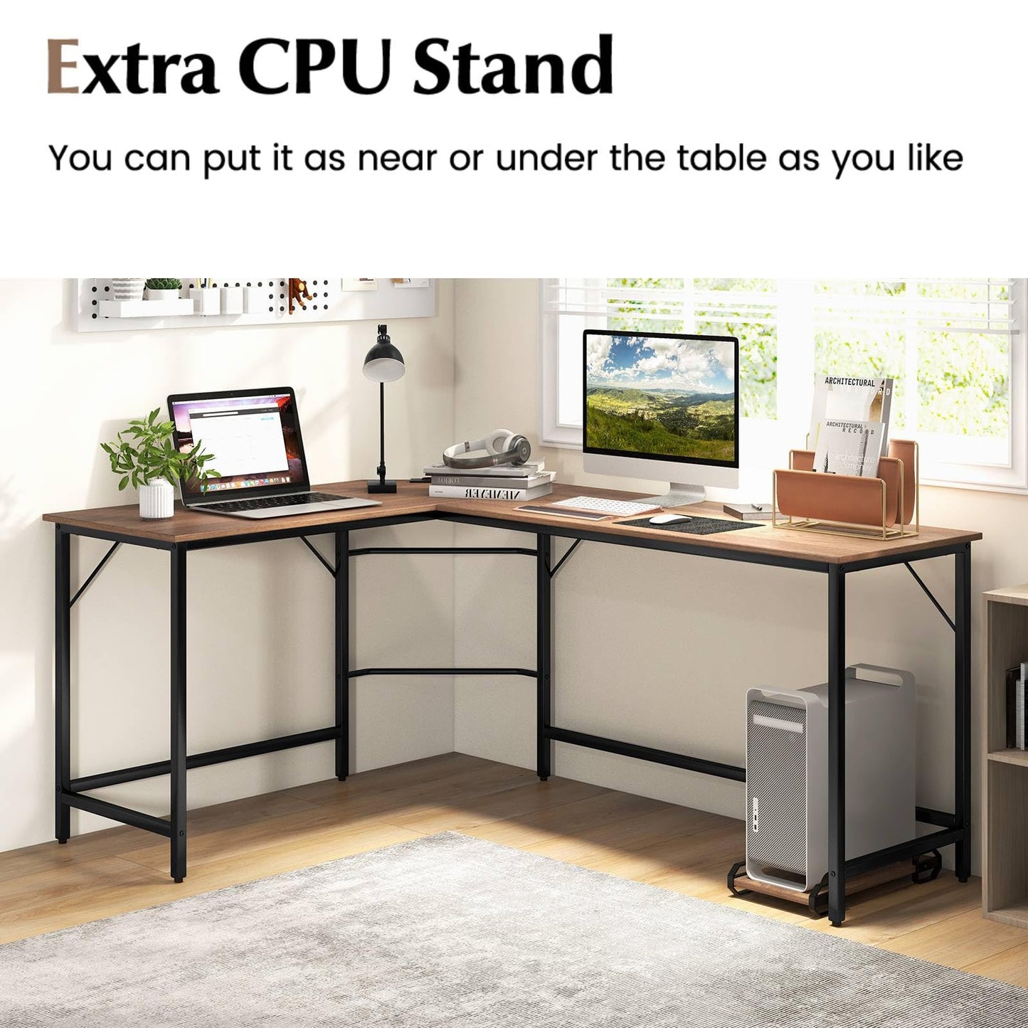 Computer Desk, L-Shaped Corner Desk with Removable CPU Stand