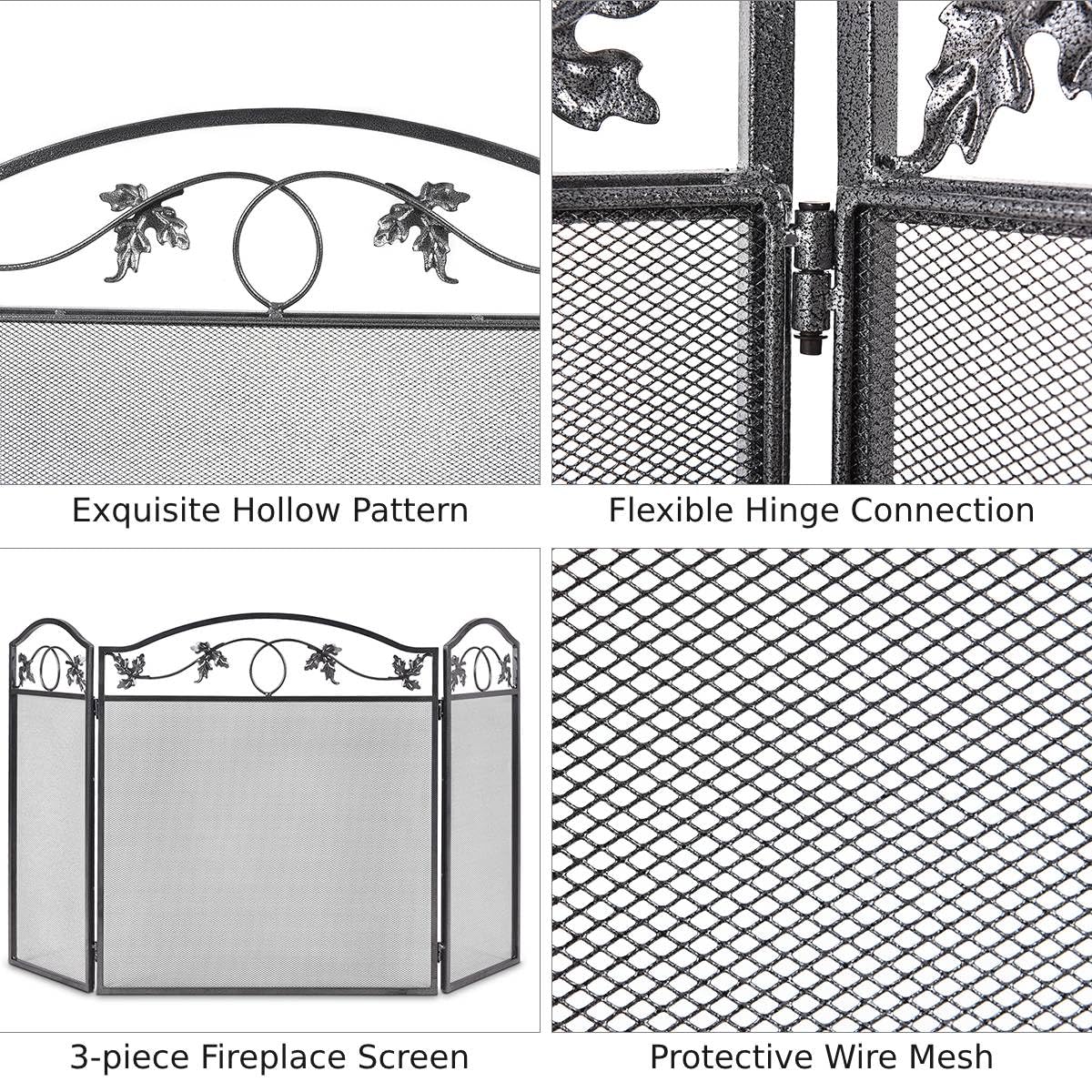 GiantexUK 3-Panel Folding Fire Guard, Metal Mesh Fireplace Screen