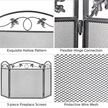 GiantexUK 3-Panel Folding Fire Guard, Metal Mesh Fireplace Screen