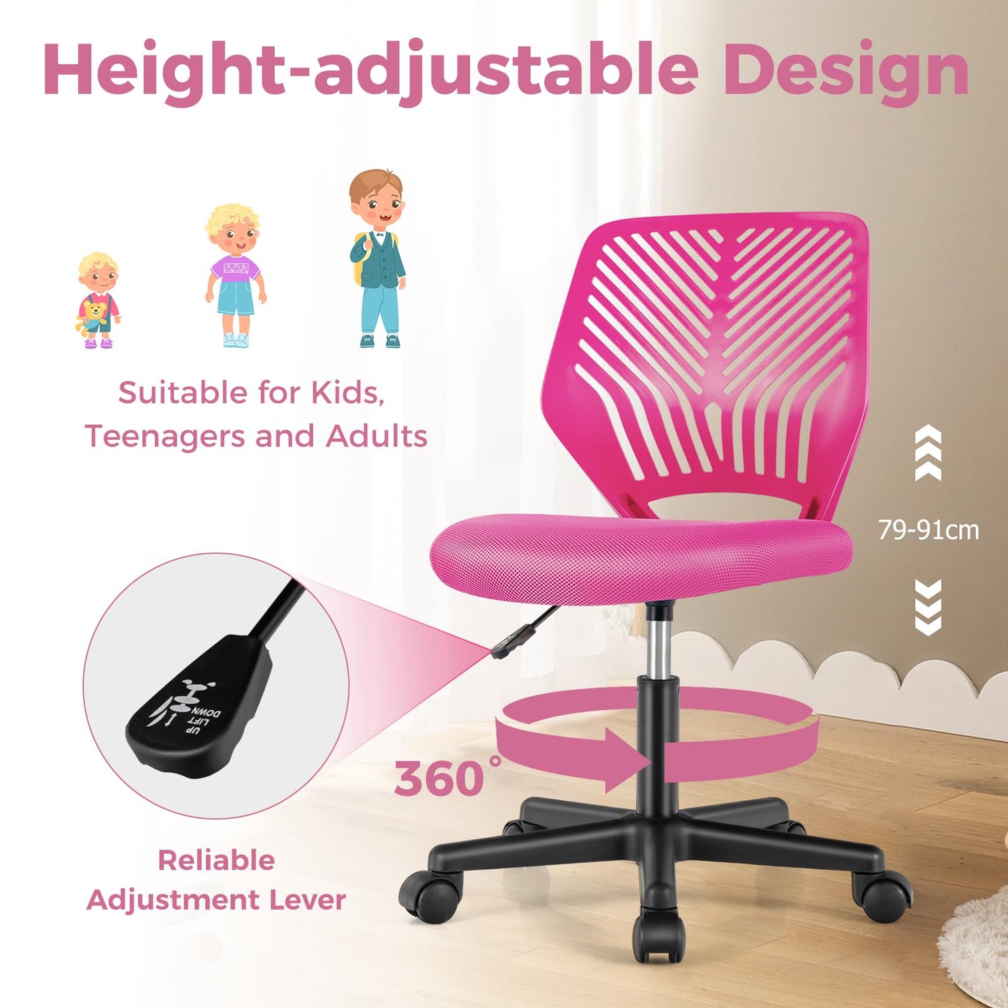 Kids Desk Chair, Ergonomic Task Study Chairs with Universal Casters, Padded Seat