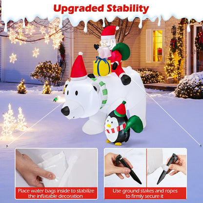 Inflatable Christmas Santa Claus, Self Inflating Xmas Decoration with LED Lights and Blower (White Polar Bear & Penguin)