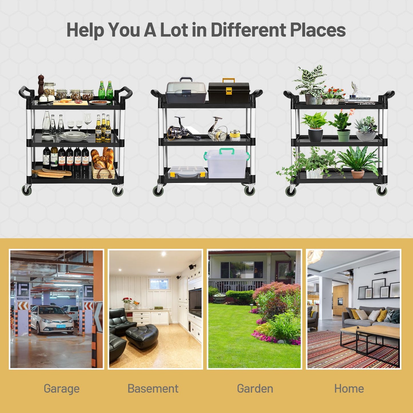 GiantexUK 3 Tier Service Cart, Large Kitchen Storage Trolley with Lockable Wheels and Ergonomic Handles, Rolling Utility Carts for Dining Room