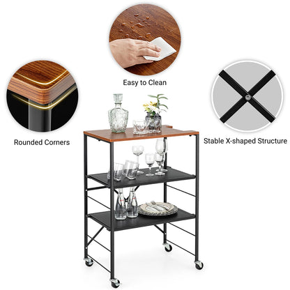 GiantexUK 3-Tier Storage Shelving Cart, Kitchen Rolling Serving Trolley with 2 Adjustable Metal Shelves