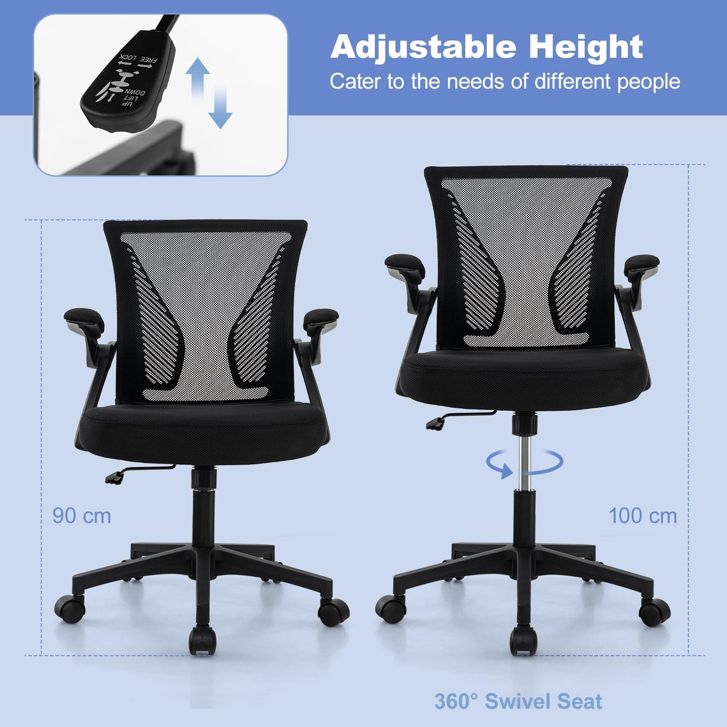 Mesh Office Chair, Adjustable Height Swivel Computer Chair with Flip-Up Armrests