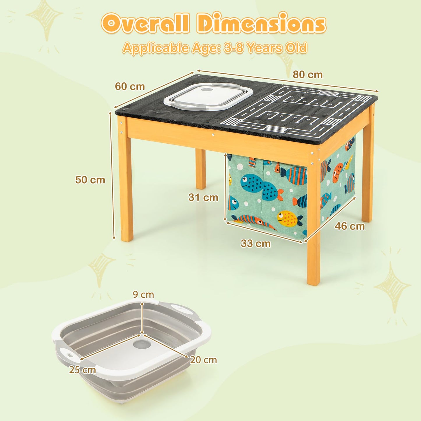 Sand and Water Table, Wooden Sensory Tables with Detachable Storage Bag, Foldable Bin, Multifunction Activity Game Table for Kids