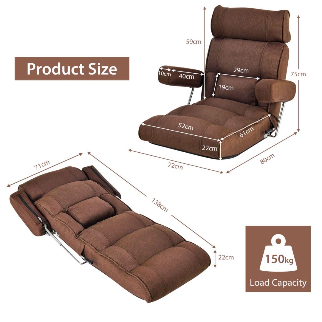 Folding Sofa Chair, Adjustable Floor Lazy Sofa Recliner with 6-Position Headrest