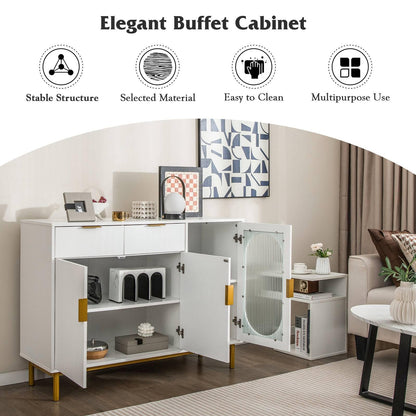 GiantexUK Kitchen Storage Cabinet, Wooden Buffet Sideboard with Doors, 2 Large Drawers, Shelves & Anti-Toppling Device