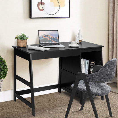 Computer Desk, Wooden PC Laptop Table Writing Workstation with Drawers and Shelf, Home Office Bedroom Work Study Desk