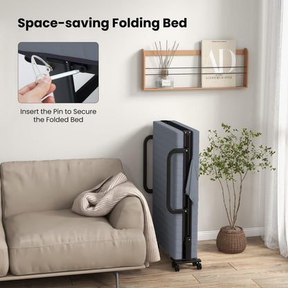 Folding Guest Bed with 8cm Mattress, 6-Position Adjustable Backrest & Side Pocket