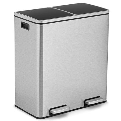 GiantexUK 60L Double Rubbish Bin, 2x30L Stainless Steel Recycling Kitchen Pedal Bin with Removable Buckets & Soft Close Lids