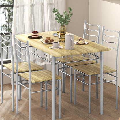 GiantexUK 5PCS Dining Table and Chairs Set, Metal Frame Kitchen Table Set with High Back & Anti-slip Foot Pads