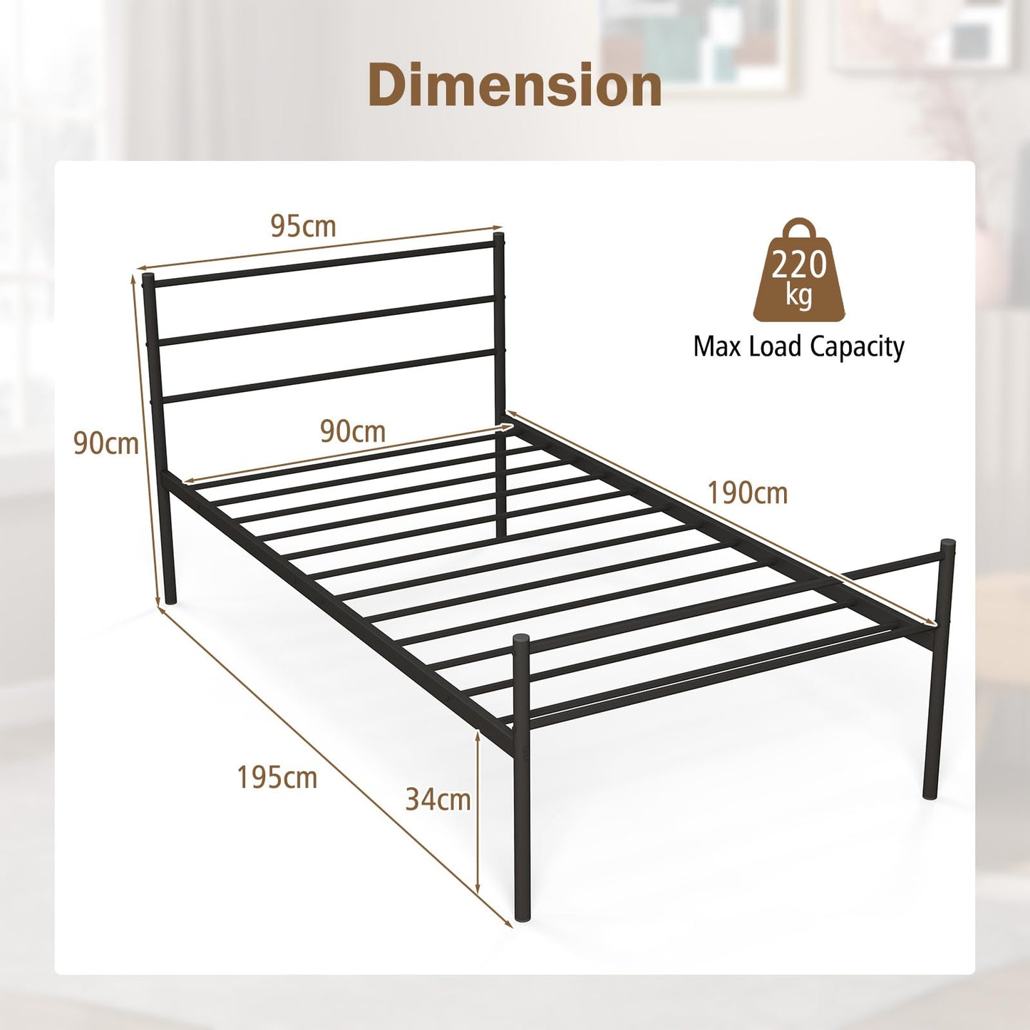 3FT Single Bed Frame, Metal Platform Bed with Headboard & Footboard and Underbed Storage