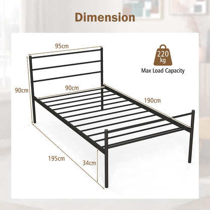 3FT Single Bed Frame, Metal Platform Bed with Headboard & Footboard and Underbed Storage